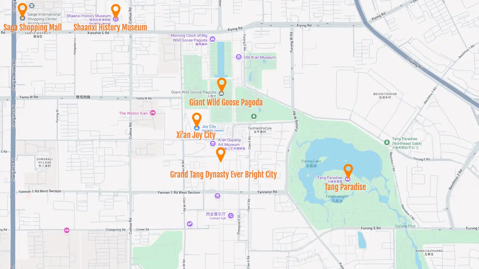 Saga Shopping Mall Joy City Nearby Attractions Map | China Xian Tour: Private & Tailor-Made China Tours Joy City and Nearby Attractions Map