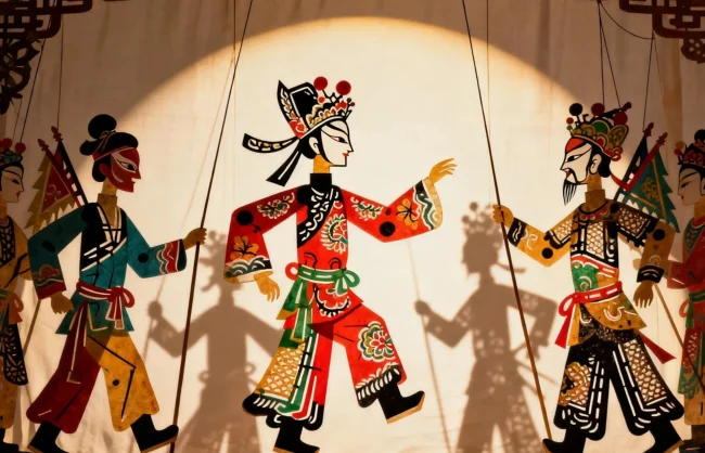 Enjoying Chinese shadow puppet performance