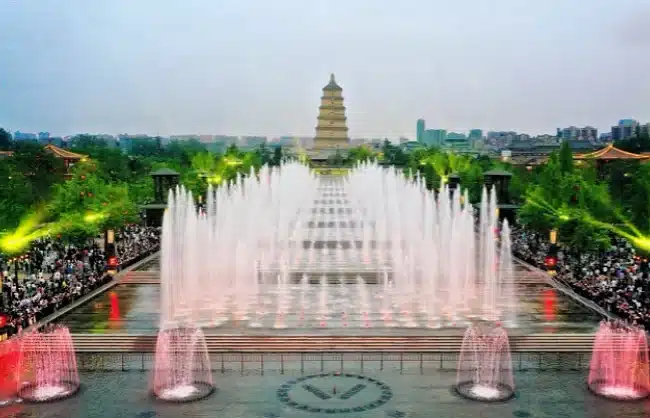 xian giant wild goose pagoda music fountain show - China Xian Tour: Private & Tailor-Made China Tours Features of Big Wild Goose Pagoda Fountain Show