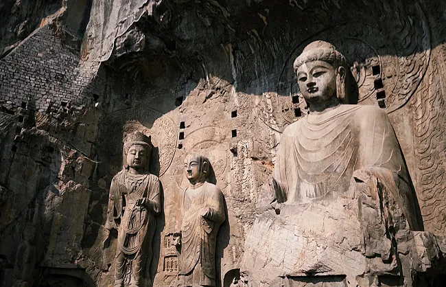 Close-up view of Vairocana Buddha at Luoyang Longmen Grottoes