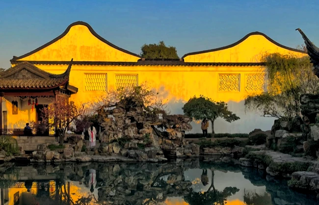 Traditional pavilions and architecture in Master of Nets Garden in suzhou