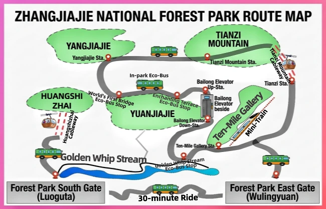zhangjiajie-nationnal-forest-park-map | China Xian Tour: Private & Tailor-Made China Tours Zhangjiajie National Forest Park map