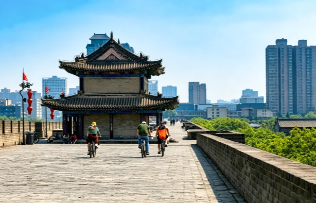 cycling-on-xian-city-wall | China Xian Tour: Private & Tailor-Made China Tours Cycling on Xi'an City Wall in May