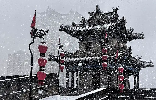 snow-covered-xian-city-wall | China Xian Tour: Private & Tailor-Made China Tours Snow covered Xi'an City Wall in winter