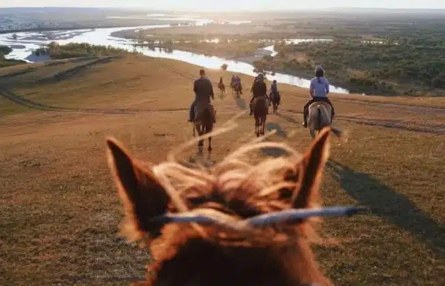 Horseback riding in Russian ethnic village