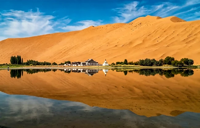 temple-lake | China Xian Tour: Private & Tailor-Made China Tours Badain Jaran Desert Temple Lake view