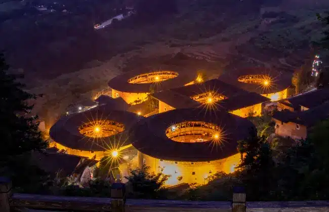 tianluokeng-cluster-at-night - China Xian Tour: Private & Tailor-Made China Tours tianluokeng-cluster-tulou-at-night