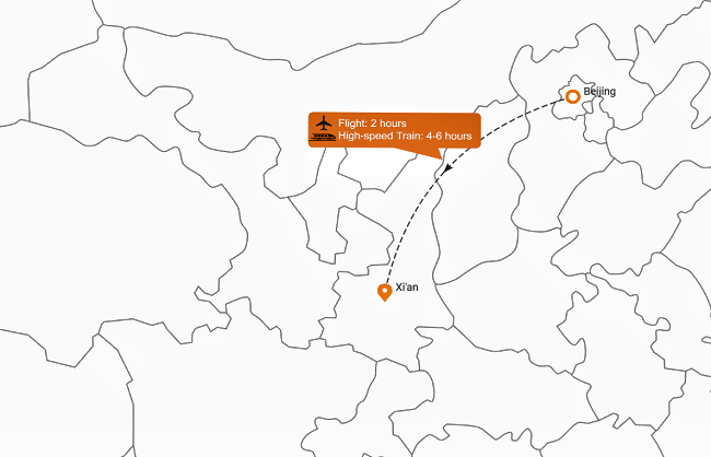 beijing-to-xian-map | China Xian Tour: Private & Tailor-Made China Tours beijing-to-xian-map