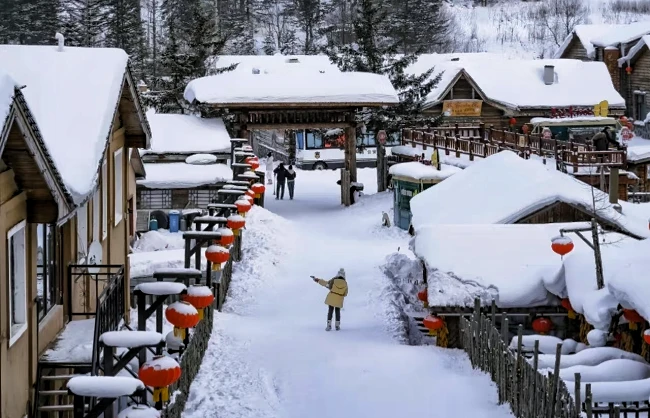 China Snow Town Xueyun Street during the day