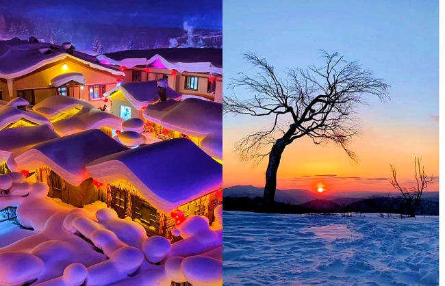 Snow Town snow mushroom and Yangcao Mountain sunrise