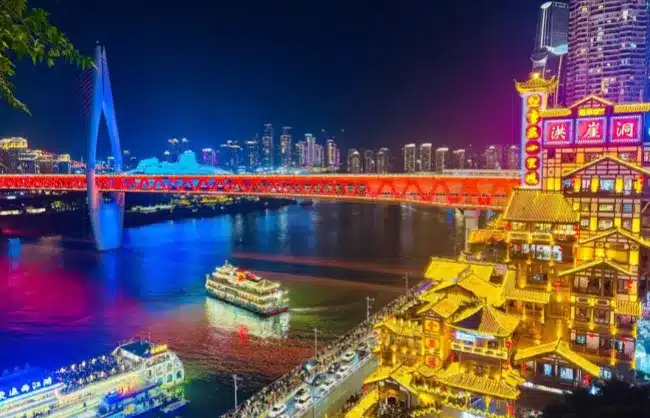 Night view of Hongya Cave in Chongqing - China Xian Tour: Private & Tailor-Made China Tours Night view of Hongya Cave in Chongqing