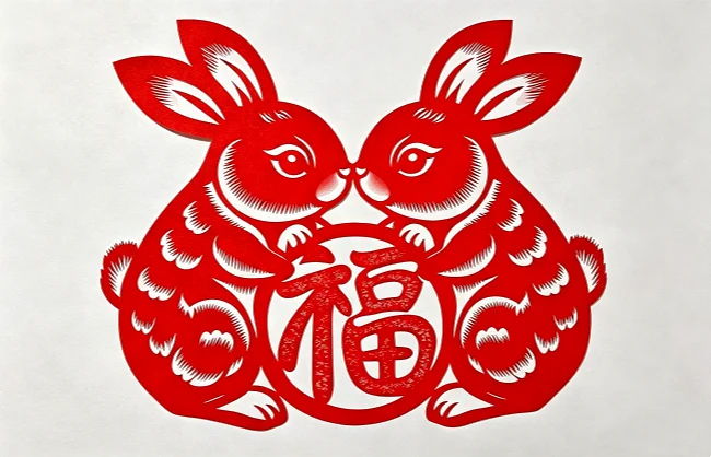 rabbit-paper-cutting | China Xian Tour: Private & Tailor-Made China Tours Two rabbits embracing Fu Chinese papercut