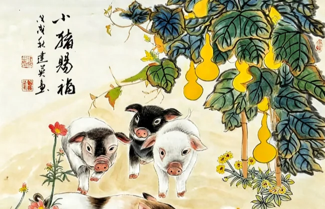 pig-chinese-painting | China Xian Tour: Private & Tailor-Made China Tours Chinese pig painting