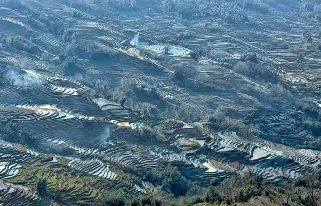 panoramic view of rice terraces taken at Bada | China Xian Tour: Private & Tailor-Made China Tours Panoramic view of rice terraces taken at Bada Scenic Area, Yuanyang, Yunnan