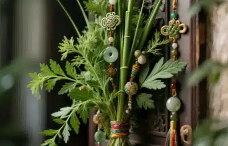 Hanging mugwort and calamus during Dragon Boat Festival