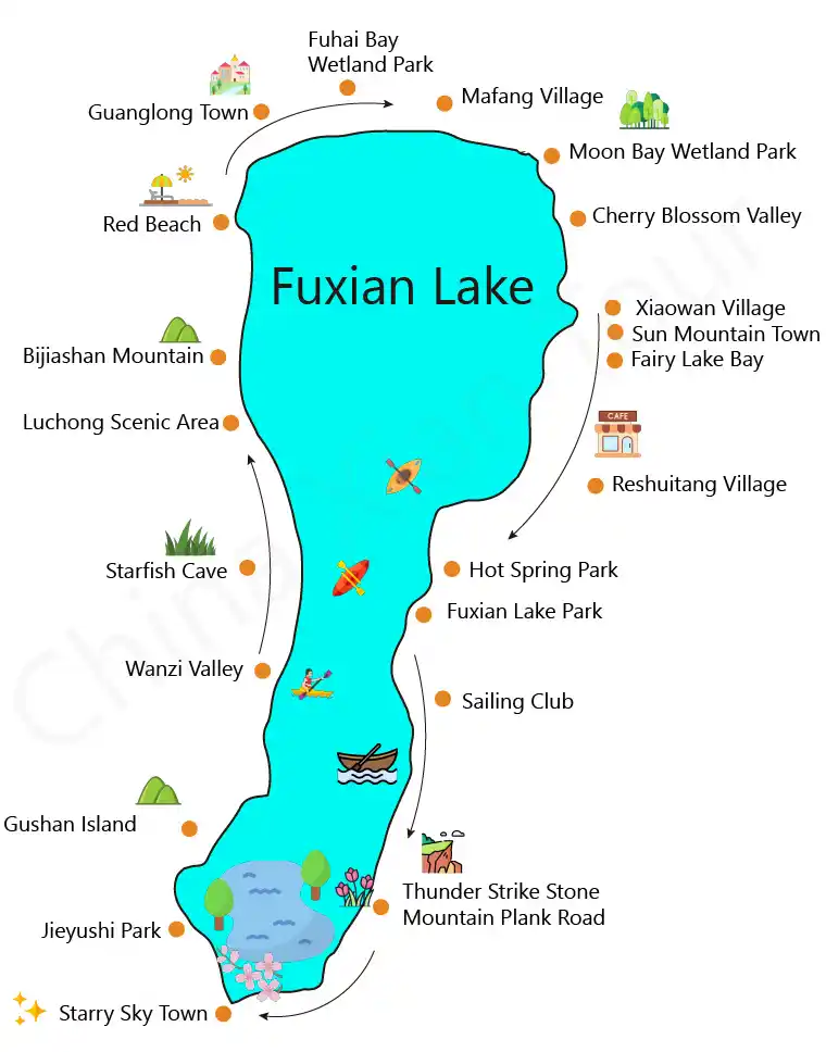 fuxian lake map - China Xian Tour: Private & Tailor-Made China Tours Fuxian Lake Map
