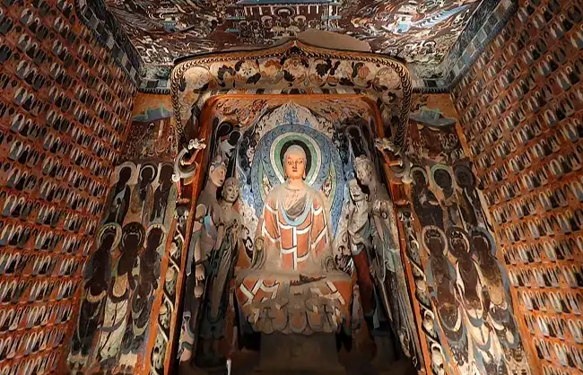 Dunhuang Mogao Grottoes interior with Buddha statue