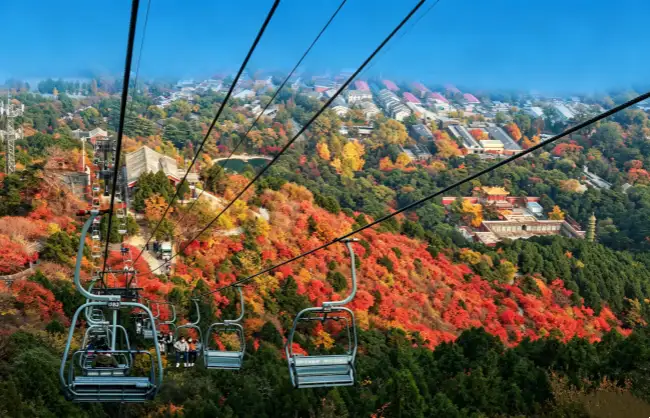 cable-car | China Xian Tour: Private & Tailor-Made China Tours Cable car over red leaves at Fragrant Hills