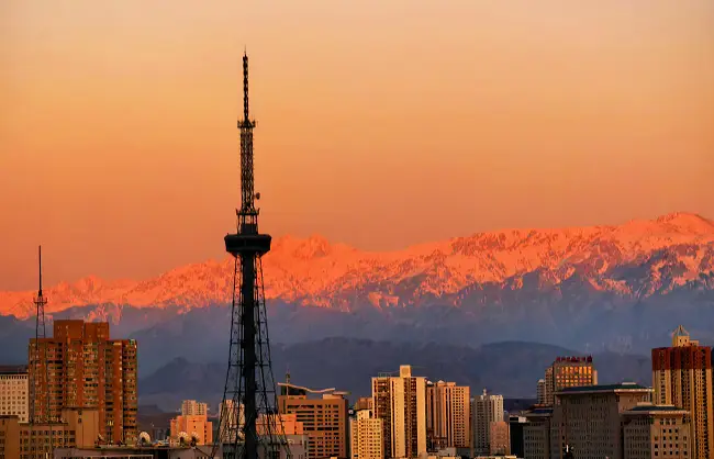 urumqi city sunset view red hill park
