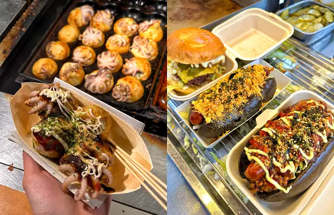 japanese-takoyaki-and-american-hot-dogs | China Xian Tour: Private & Tailor-Made China Tours Japanese takoyaki and American hot dogs at Shanghai night market